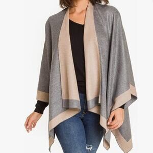 Melifluos - Shawl - Open front Poncho - Gray & Light Cream / ONE SIZE